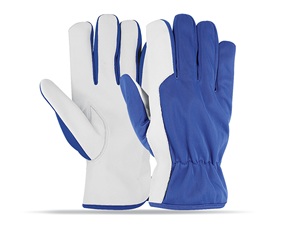 Gants de travail en cuir de chèvre nr 7, blanc/bleu - Product Image 4