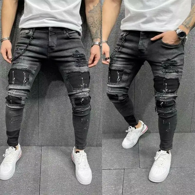 Mode New Design AmiryS Hot-Sell zerrissene Vintage Elastic Breath able Long Pants Herren <span class=keywords><strong>Jeans</strong></span>