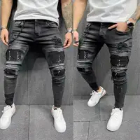Jeans in Denim da uomo traspiranti elastici vintage strappati a caldo di nuova moda amiryS