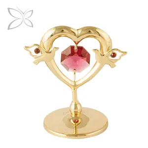 Crystocraft Gold Plated Heart with Mini Love Doves Figurine with Brilliant Cut Crystals Wedding Gifts For Guests