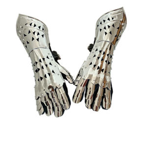 Guantes medievales de armadura antigua, par de guantes con esmalte brillante para decoración de recreación, Color gris - Product Image 2