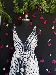 <b>Black</b> Bohemian <b>Jumpsuit</b> for Women Casual Floral Hand Tie Dye Sleeveless Beach Style Woven Floor-Length Summer Dress - Product Image 4