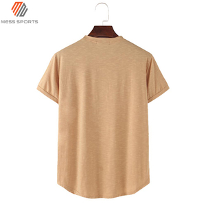Camiseta Casual de Manga Corta con Cuello Redondo para Hombre, Color Sólido, Tejido de Punto, Corte Regular, Beige - Product Image 2