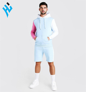 Conjunto de sudadera con capucha y chándal corto para hombre, venta al por mayor, bloque de color, corte ajustado, entrenamiento de gimnasia, jogging, entrenamiento informal - Product Image 1
