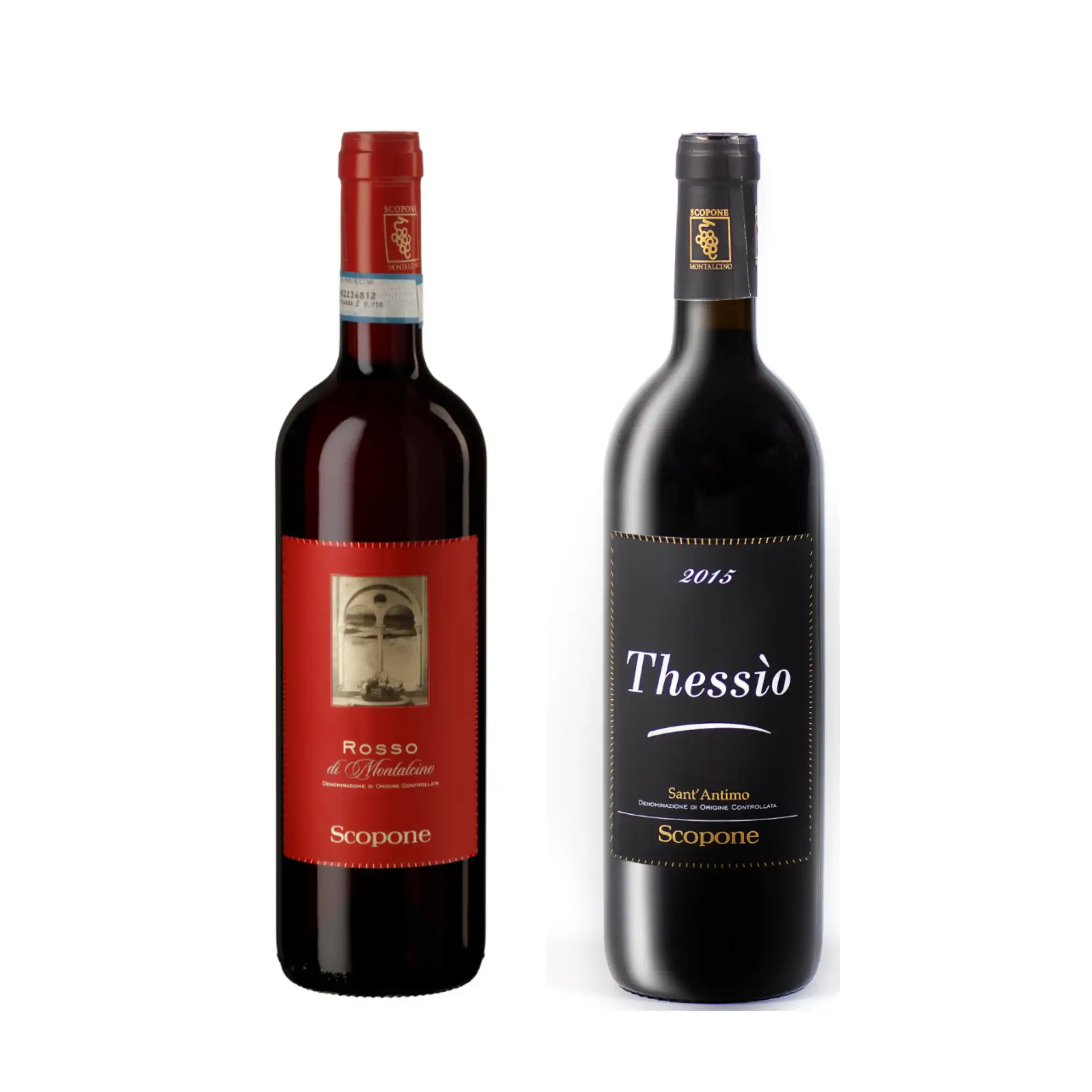 उच्च गुणवत्ता दो शराब की बोतलें सेट इतालवी लाल शराब thessio 2015 और रोसो 2019 मादक पेय