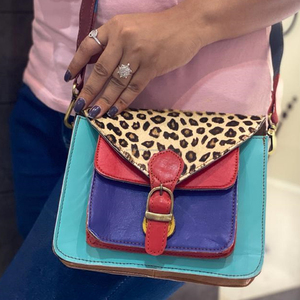 Women Stylish Genuine Fur <b>Leather</b> Animal Print Handbag Shoulder Sling Bag - Product Image 1