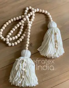 Wholesale price Direct factory Supply Wooden Bead with white Tassel from Indian Supplier