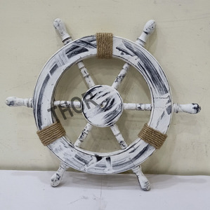 Rueda de madera coleccionable náutica blanca, 18 ", decoración de pared de dirección de barco - Product Image 6