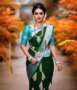 Lujo listo para usar fiesta para llevar mujeres indias con diseñador llano rojo tradicional Crape seda Saree ropa - Product Image 5