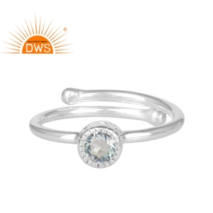 Bague en argent fin en topaze bleue, couronne fantaisie ronde, vente en gros, fabricant, bijoux - Product Image 1