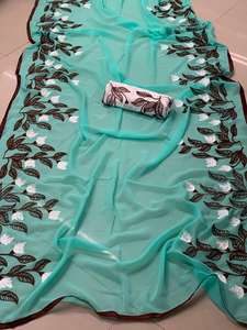 Saree en georgette lourde exclusif pour femmes, vêtements traditionnels indiens traditionnels pour les occasions spéciales - Product Image 4