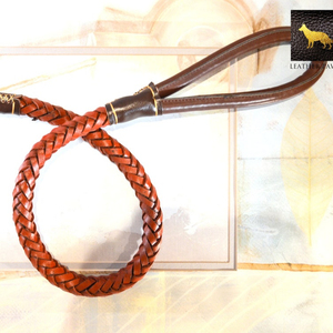 Braid Leather <b>Dog</b> <b>Leash</b> or Lead Featuring Shock-Absorb Mechanism Made with Black or Brown Real Genuine Leather - Product Image 1