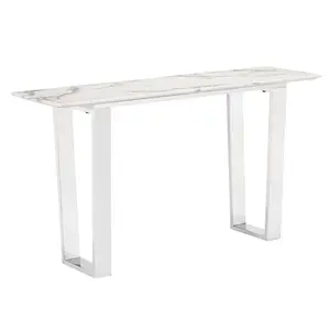 Büyük kombinasyon dikdörtgen beyaz mermer masa ile doku ve Metal gümüş çerçeve konsol masa ve ev mobilyaları