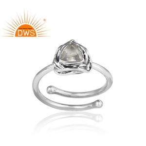 Anillo de plata de primera ley y Gema de cuarzo para mujer, sortija, plata esterlina 925, piedra preciosa, cristal transparente, Triangular, oxidado, apilable - Product Image 2