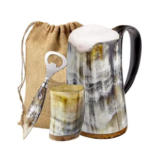 Viking Ox Hoorn Mok Shot Glas En Flesopener (3 Stuks Set) authentieke Mead En Bier Tankard Vintage Stein Met Handvat Met Zak