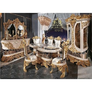 Muebles de Comedor de Lujo Estilo Real, Muebles de Comedor Elegantes con Tallado Dorado, Muebles de Comedor de Alta Gama con Tallado Pesado - Product Image 1