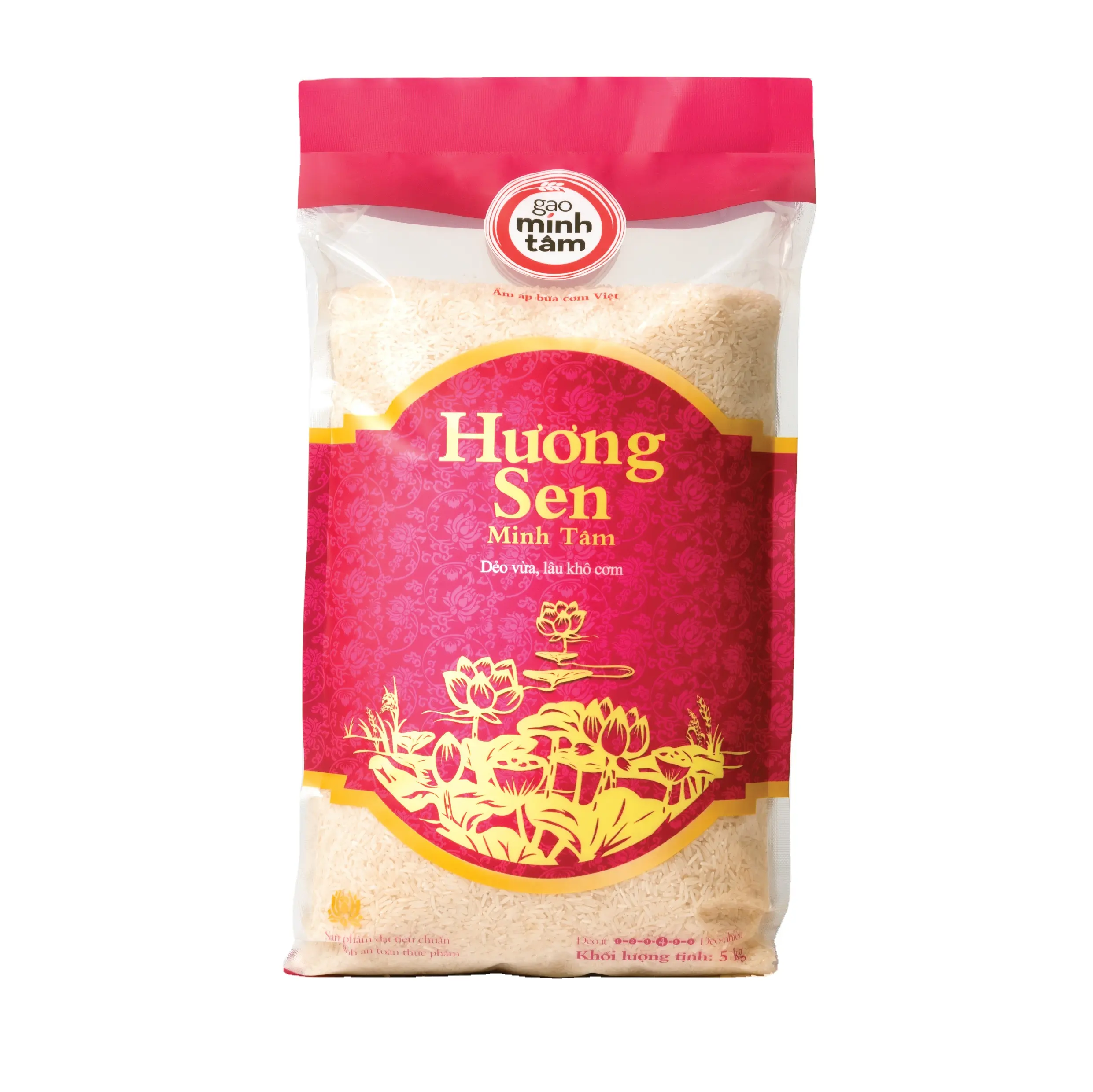 أرز Huong Sen من العلامة التجارية mih Tam من فيتنام مع لون أبيض ناعم الملمس عطري نوع متوسطة الحبوب متنوعة