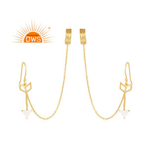 925 argent Sterling naturel arc-en-ciel lune pierre gemme oreille manchette boucle d'oreille pour les femmes bijoux pour les femmes cadeau pour elle - Product Image 1