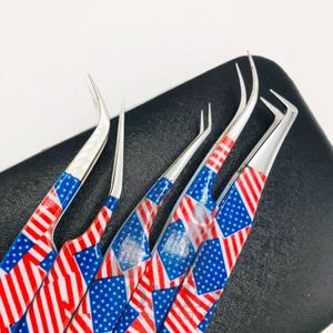 Bandera americana Impresión en papel Pestañas Belleza y herramientas Acero inoxidable Etiqueta privada Pinzas de extensión de pestañas y espejo de pestañas - Product Image 3