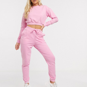 Wholesale 100%Cotton Training Tracksuits Set Cropped Sweatshirt Custom Two Pieces Women Tracksuits - Product Image 4