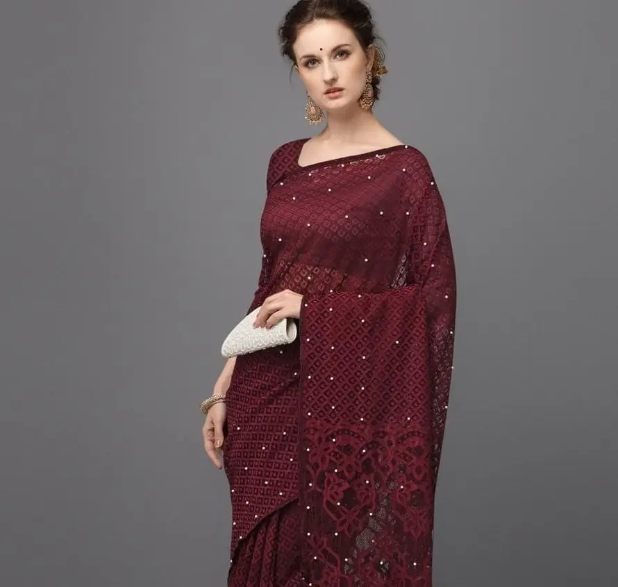 Jecurd Desain Saree Tekstil Surat Sutra untuk Wanita Pakaian Pesta dan Festival Pakaian dengan Harga Rendah dan Kualitas Asli