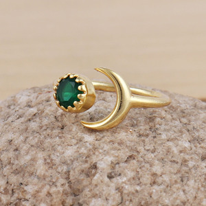 Bague d'émeraude verte plaqué or et argent, bijou unisexe ajustable, tendance, nouvelle collection 1056 - Product Image 2