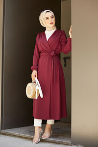 ชุดเดรสคลุมตัวแฟชั่นสไตล์มุสลิมผ้าซาตินไลคร่าสำหรับงานแต่งงานชุดเดรสผ้าตุรกีมีสายคาดเอวผ้าซาตินไลคร่า - Product Image 4