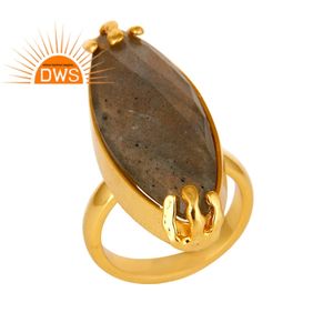 Faceted Labradorite Gemstone <b>Statement</b> <b>Ring</b> Jewelry Wholesale 14k Yellow Gold Plated Brass Jewelry Supplier - Product Image 1