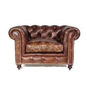 Sofá Reclinable Vintage e Industrial de Madera Maciza y Cuero Genuino para Sala de Estar - Product Image 1