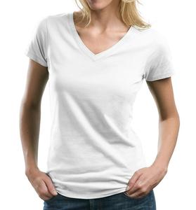 เสื้อยืดทรงสลิมฟิตสีขาวสำหรับผู้หญิง,เสื้อยืดคอวีขายส่ง - Product Image 1