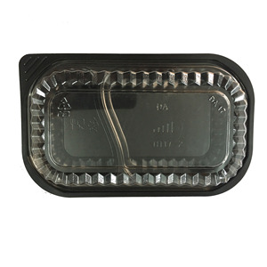 Disposable Plastic Food Container with <b>Clear</b> Lid 1 2 3 4 Compartments Black PP Container - Product Image 3