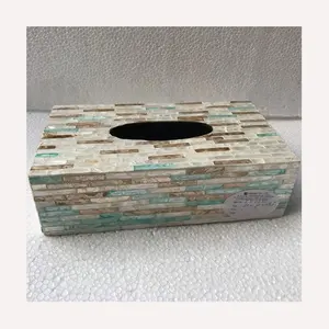 Boîte de papier de soie Rectangle fantaisie en nacre de haute qualité, meilleure vente du Vietnam, MDF bleu et mosaïque de nacre