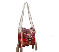 Tas Selempang Wanita Gaya Banjara Vintage Bohemian Etnik Fashion Bordir Tahan Lama Hiasan Manik-Manik Rumbai Lapisan Kain Katun Resleting