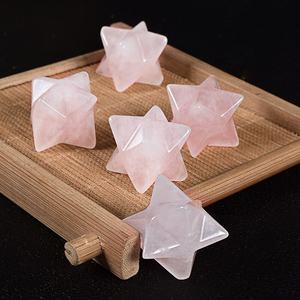 Feng Shui Style Rose Quartz Merkaba Star (India) Piedra preciosa tallada a mano con técnica de grabado - Product Image 1