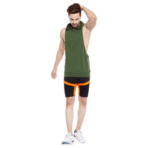 Mens Olive Green Hooded <b>Stringer</b> <b>Vest</b> for Gym Workout tank Top with Hood Sleeveless with Custom logo Printing on Wholesale Price - Product Image 2