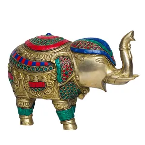 Statue d'éléphant faite à la main avec finition attrayante en laiton/bronze au design traditionnel à des fins décoratives - Product Image 1