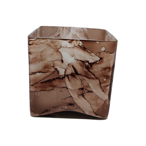 Frasco Cuadrado Grande de Vidrio Decorativo Hecho a Mano de Alta Calidad con Textura de Mármol Marrón para Velas Multiusos - Product Image 1