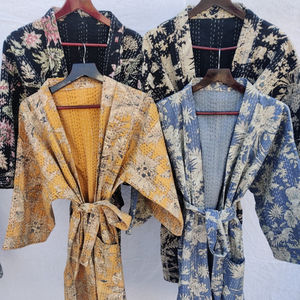 Kantha <b>Kimonos</b> Casual Floral Print <b>Kimonos</b> for Autumn Natural Waistline - Product Image 1