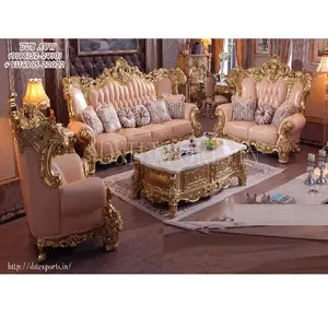 Королевский резной комплект диванов Chesterfield для гостиной, набор кожаных диванов в классическом стиле, поставщик роскошной мебели для гостиной