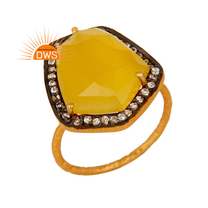 Faceted Cut <b>Yellow</b> Moonstone Ring 18k Gold Plated Silver Designer Stackable Ring Jewelry Supplier Classic Collection - Product Image 1