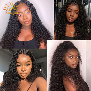 Pelucas de cabello humano <span class=keywords><strong>peruano</strong></span> Remy para mujeres negras, pelo largo de onda profunda, suelto, con encaje frontal, con luz solar - Product Image 5