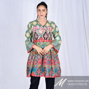 ชุดเดรสฤดูร้อนผู้หญิงคุณภาพสูง ดีไซน์ล่าสุด สไตล์อันรักา พิมพ์ลายดิจิทัล ปักลายผ้าลอน แบรนด์มาสซอรี รุ่น MP-A093 - Product Image 1