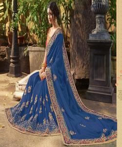 Ropa de fiesta diseñador bordado red seda flor diseño indio señoras desgaste Color naranja Saree con blusa pieza perla trabajo Sari ropa - Product Image 6