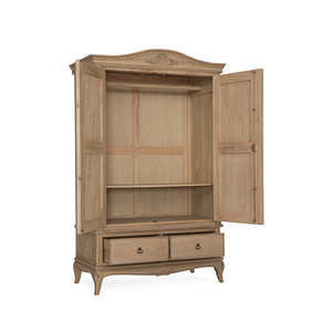 Meubles élégants légers Armoire double finition naturelle Meubles en bois massif détails sculptés élégants et profil intemporel - Product Image 6