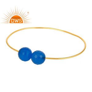 Lamoon — bijou indien en argent Sterling plaqué or, fournisseur de calcédoine bleue, manchette de paume pour femmes, cadeau, fabrication - Product Image 1