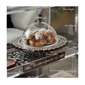 Bandeja de Madera Maciza con Incrustaciones de Nácar para Dulces y Chocolates, con Cúpula de Vidrio, Diseño Clásico y Elegante, Calidad Superior para Decoración del Hogar - Product Image 1