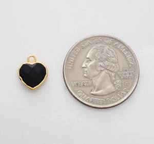 Black Onyx Heart Shape Gemstone Pendant 12mm Gold Electroplated <b>Charm</b> Featuring Crystal Diamond Made Silver Religious Number - Product Image 3