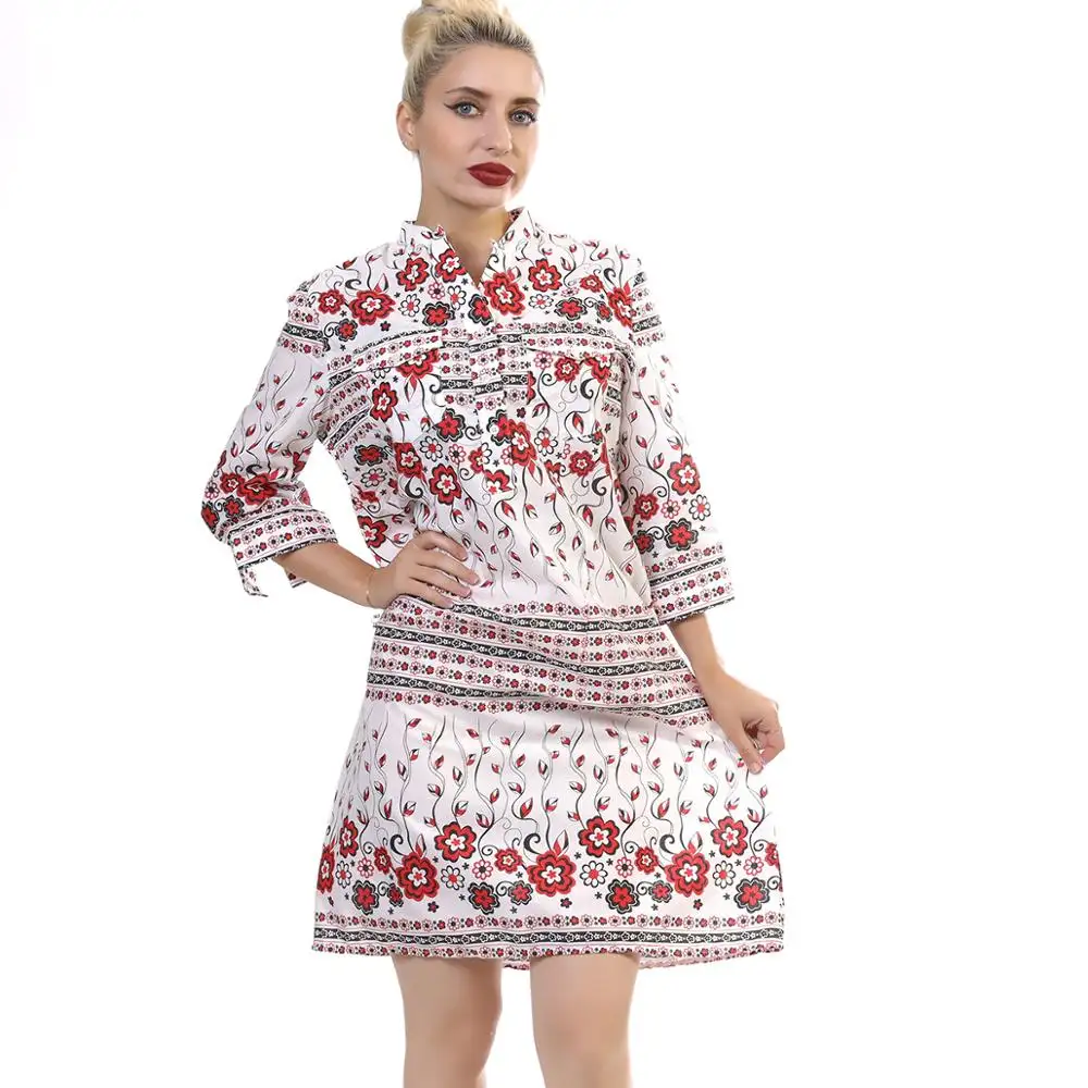 Red Floral Print Dresses Women