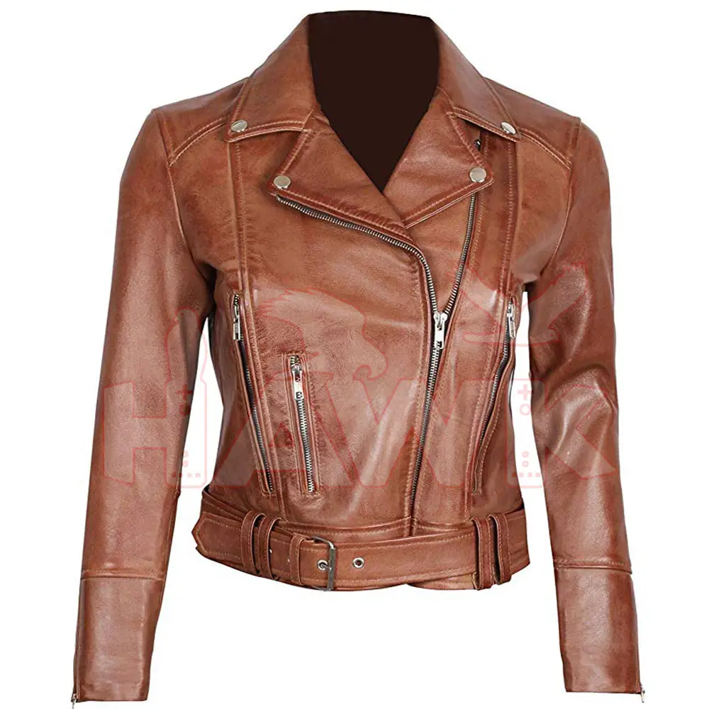Best Quality Genuine Sheepskin Breathable Vegetable tanned Soft Finish Leather Customize Women Biker Jacket
