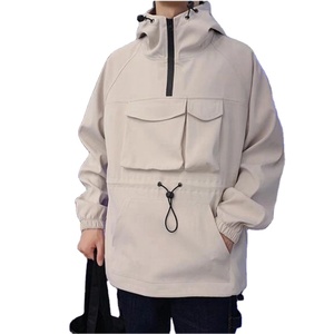 Chaqueta cortavientos impermeable de nailon y poliéster para hombre, chubasquero con capucha multibolsillo y media cremallera para invierno - Product Image 3